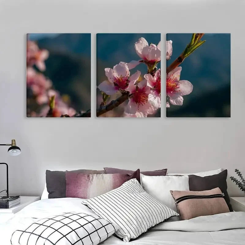 3pcs Peach Blossom Modern Decor Wall Art Set Canvas Framed 60x90cm - High Quality Print 100% Australian Made Wall Canvas Ready to Hang