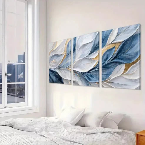 3pcs Blue And Gold Brushstrokes Paintings Wall Art Set Canvas Framed 60x90cm - High Quality Print 100% Australian Made Wall Canvas Ready to Hang