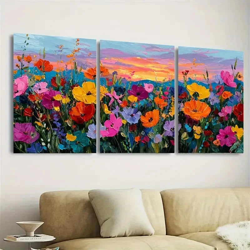 3pcs Vibrant Wildflower Floral Decor Wall Art Set Canvas Framed 40x60cm - High Quality Print 100% Australian Made Wall Canvas Ready to Hang
