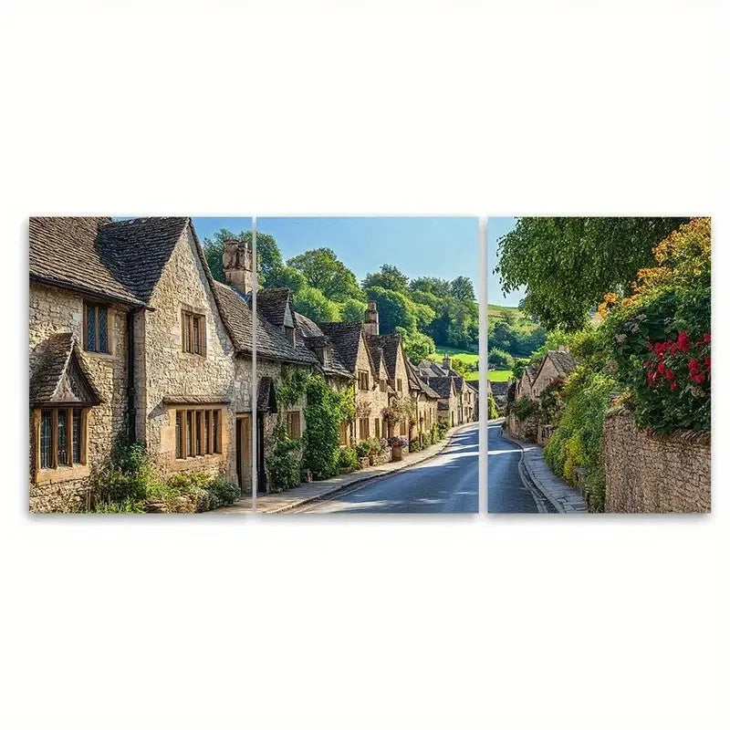 3pcs Cotswold Village Castle Combe ER Wall Art Set Canvas Framed 50x70cm - High Quality Print 100% Australian Made Wall Canvas Ready to Hang