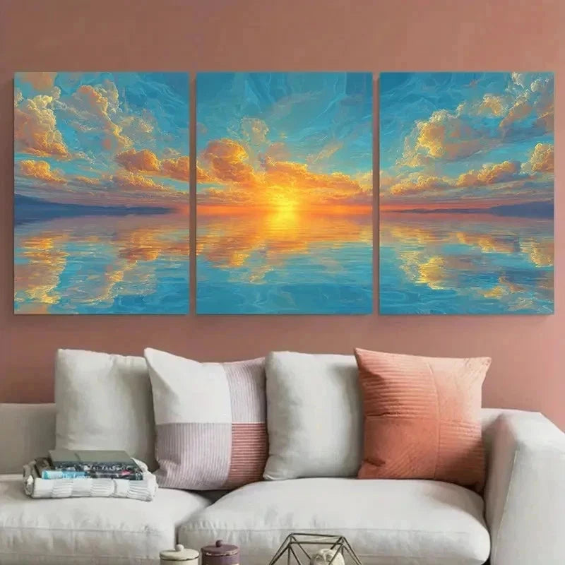 3pcs Orange And Golden Melting Sky Perfect Wall Art Set Canvas Framed 40x60cm - High Quality Print 100% Australian Made Wall Canvas Ready to Hang