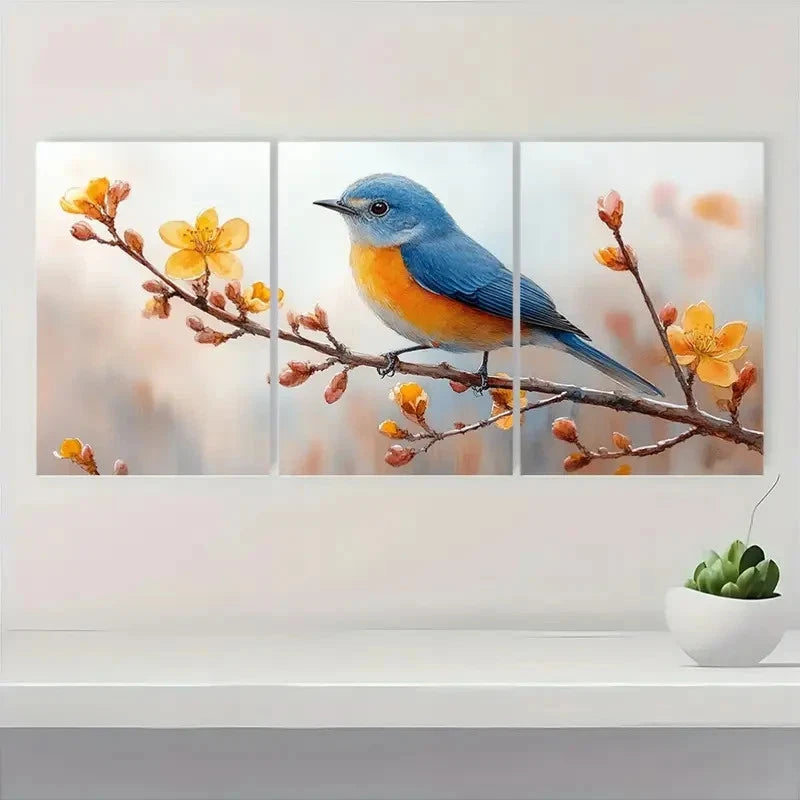 3pcs Blue bird Watercolor Minimalist Perfect Wall Art Set Canvas Framed 40x60cm - High Quality Print 100% Australian Made Wall Canvas Ready to Hang