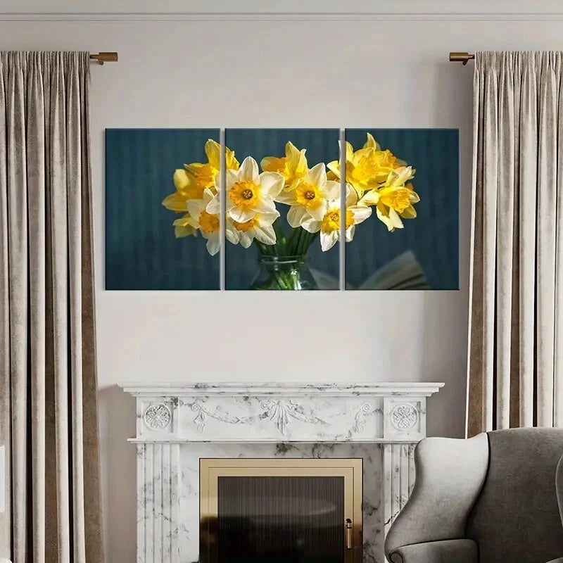 3pcs Yellow White Flower Narcissus Wall Art Set Canvas Framed 40x60cm - High Quality Print 100% Australian Made Wall Canvas Ready to Hang