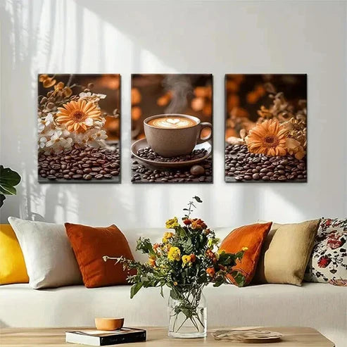 3pcs Fresh Coffee Beans and Beautiful Perfect Wall Art Set Canvas Unframed - High Quality Print 100% Australian Made Wall Canvas