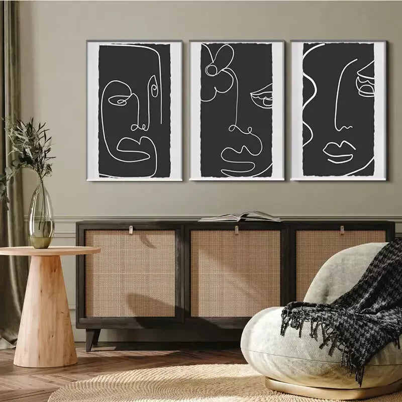 3pcs Minimalist Line - Art Face Triptych Wall Art Set Canvas Framed 40x60cm - High Quality Print 100% Australian Made Wall Canvas Ready to Hang