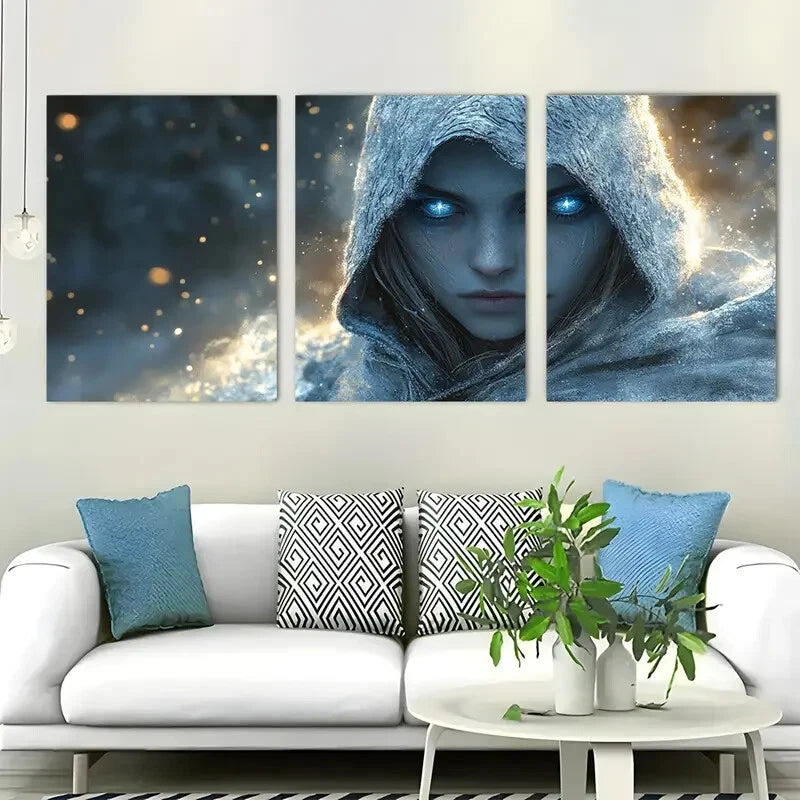 3pcs Enchanting Blue-Hooded Character Perfect Wall Art Set Canvas Framed 40x60cm - High Quality Print 100% Australian Made Wall Canvas Ready to Hang