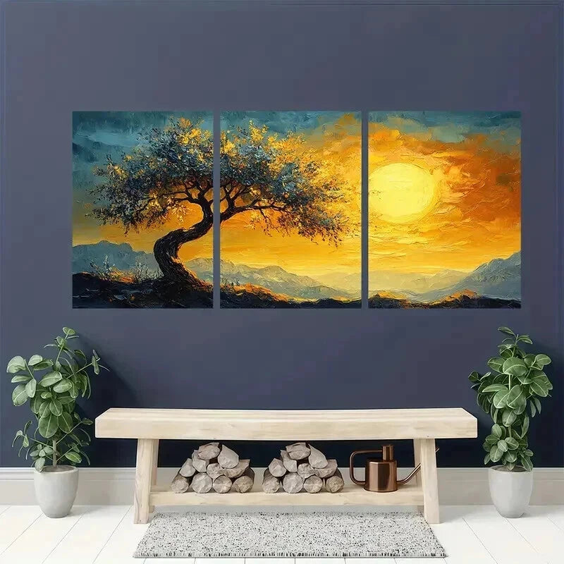 3pcs Vibrant Abstract Van Gogh Olive Tree Wall Art Set Canvas Framed 40x60cm - High Quality Print 100% Australian Made Wall Canvas Ready to Hang