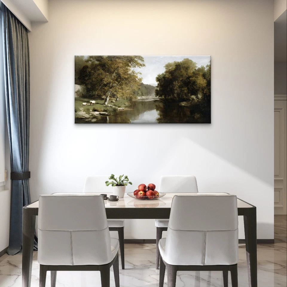 Classical River Landscape Painting Wall Art Canvas Office Home Framed 120x60cm