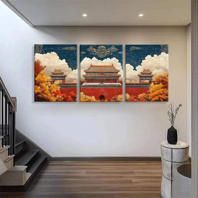 3pcs Chinese Ancient Architecture Sky Perfect Wall Art Set Canvas Framed 40x60cm - High Quality Print 100% Australian Made Wall Canvas Ready to Hang