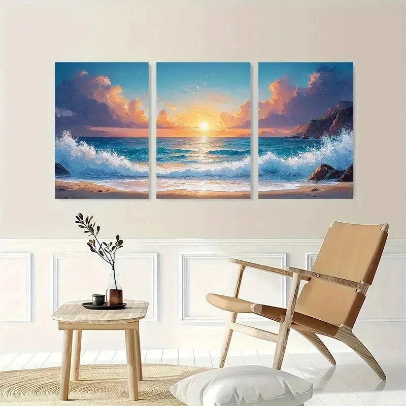 3pcs Ocean Aesthetic Beach Coastline Perfect Wall Art Set Canvas Framed 40x60cm - High Quality Print 100% Australian Made Wall Canvas Ready to Hang