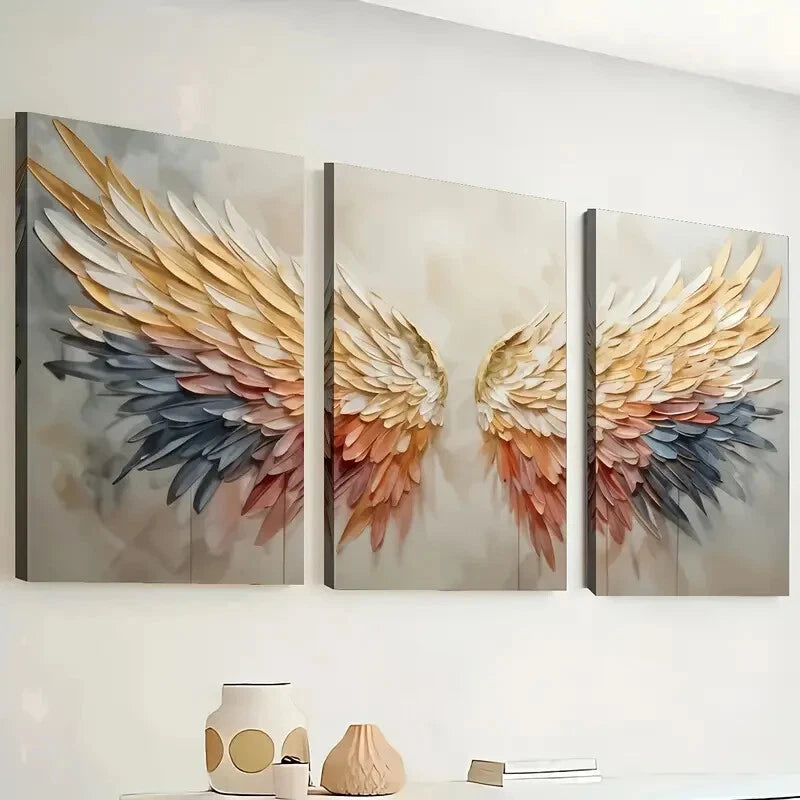 3pcs Fashion Angel Wings Colorful Perfect Wall Art Set Canvas Framed 40x60cm - High Quality Print 100% Australian Made Wall Canvas Ready to Hang