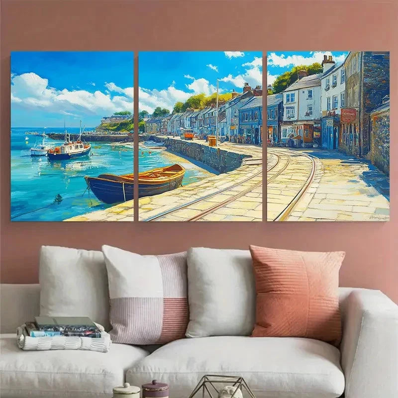 3pcs Looe And Coastal Beach Art Perfect Wall Art Set Canvas Framed 40x60cm - High Quality Print 100% Australian Made Wall Canvas Ready to Hang