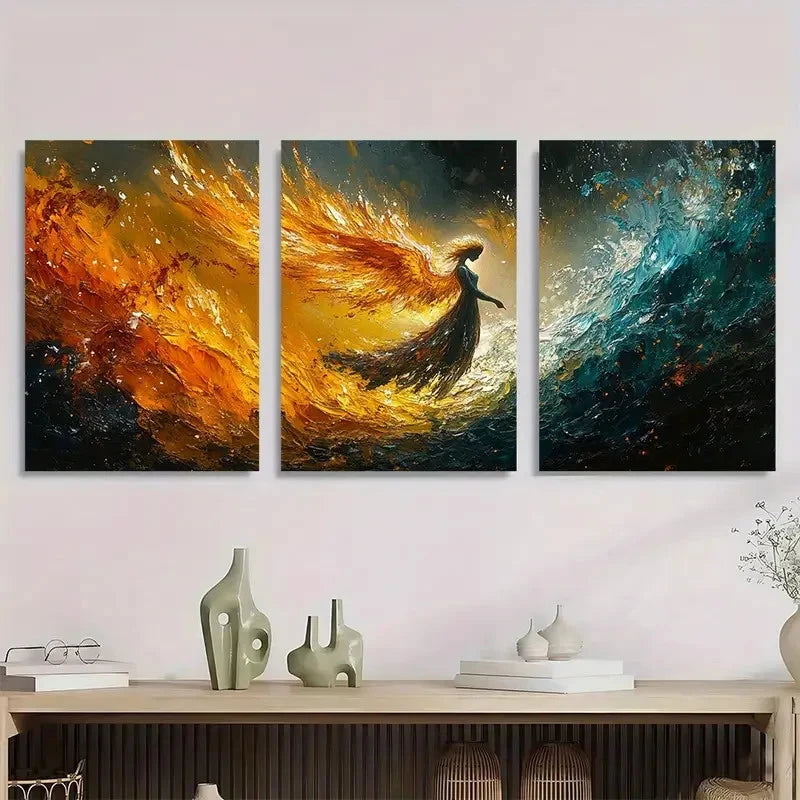 3pcs Guardian Angel Unique Giclée Perfect Wall Art Set Canvas Framed 40x60cm - High Quality Print 100% Australian Made Wall Canvas Ready to Hang