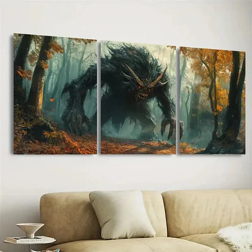 3pcs Frightening Forest Scene with Monster Wall Art Set Canvas Unframed - High Quality Print 100% Australian Made Wall Canvas