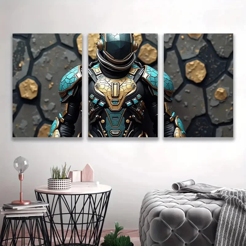 3pcs Futuristic Astronaut Space Themed art Wall Art Set Canvas Framed 60x90cm - High Quality Print 100% Australian Made Wall Canvas Ready to Hang