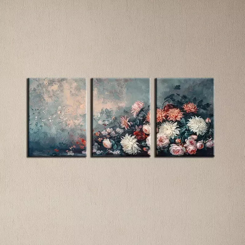 3pcs Beautiful Botanical Trio, Vintage Florals Wall Art Set Canvas Framed 50x70cm - High Quality Print 100% Australian Made Wall Canvas Ready to Hang