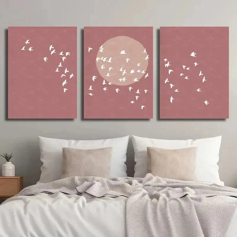 3pcs Minimalist Bird Flock Silhouette Wall Art Set Canvas Framed 40x60cm - High Quality Print 100% Australian Made Wall Canvas Ready to Hang