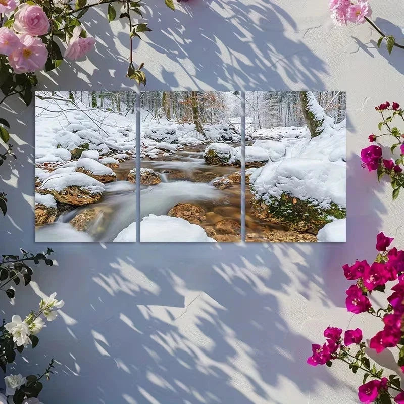 3pcs Charming Snow-Covered Landscape Metal Print Ready to Hang Art
