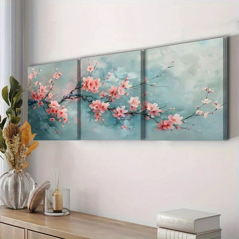 3pcs Cherry Tree Flowers Nature Wall Art Set Canvas Framed 50x70cm - High Quality Print 100% Australian Made Wall Canvas Ready to Hang - Bella Home Decor