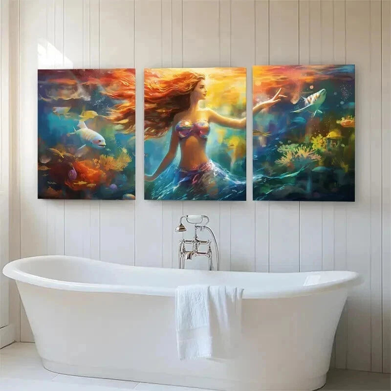 3pcs Enchanting Mermaid Underwater Perfect Wall Art Set Canvas Framed 40x60cm - High Quality Print 100% Australian Made Wall Canvas Ready to Hang