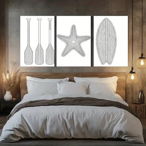 3pcs Oars, Starfish, Surfboard Canvas Wall Art Canvas Unframed - High Quality Print 100% Australian Made Wall Canvas