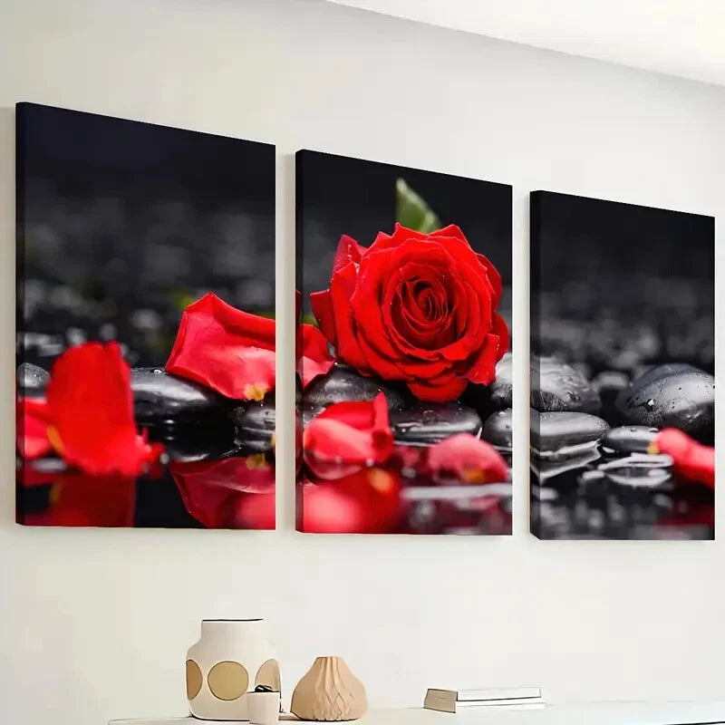 3pcs Red Roses Black And White Artistic Perfect Wall Art Set Canvas Framed 40x60cm - High Quality Print 100% Australian Made Wall Canvas Ready to Hang