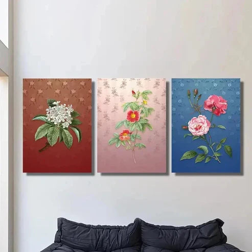 3pcs Colorful Modern Botanical Flowers Wall Art Set Canvas Unframed - High Quality Print 100% Australian Made Wall Canvas
