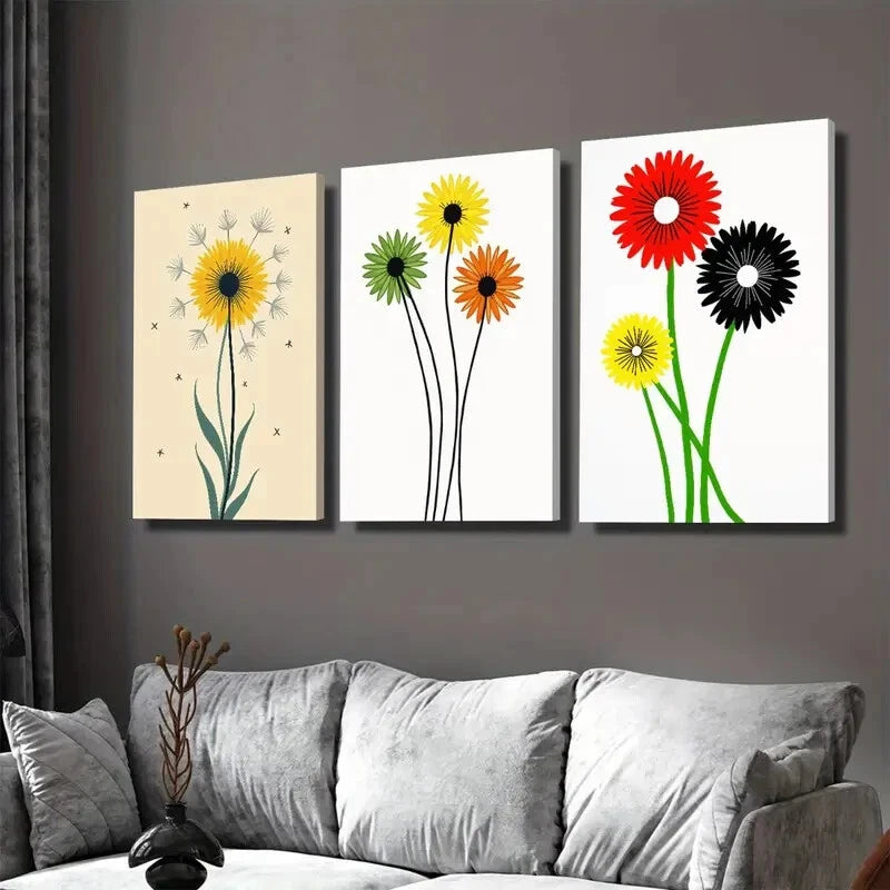 3pcs Colorful Modern Floral Abstract Flower Wall Art Set Canvas Framed 40x60cm - High Quality Print 100% Australian Made Wall Canvas Ready to Hang