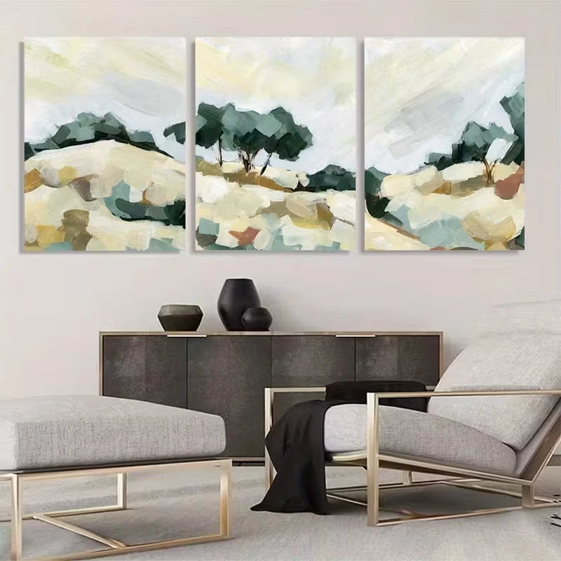 3pcs Golden Hill Bohemian Vintage Landscape Wall Art Set Canvas Framed 60x90cm - High Quality Print 100% Australian Made Wall Canvas Ready to Hang