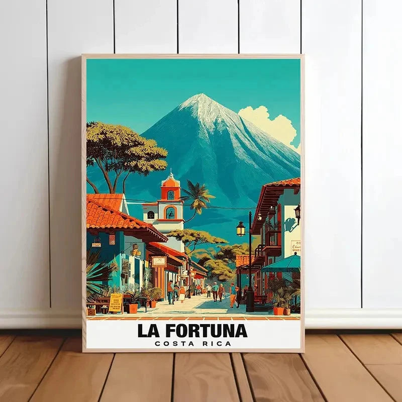 La Fortuna Costa Rica Mountains Turquoise Travel Poster Print Wall Art