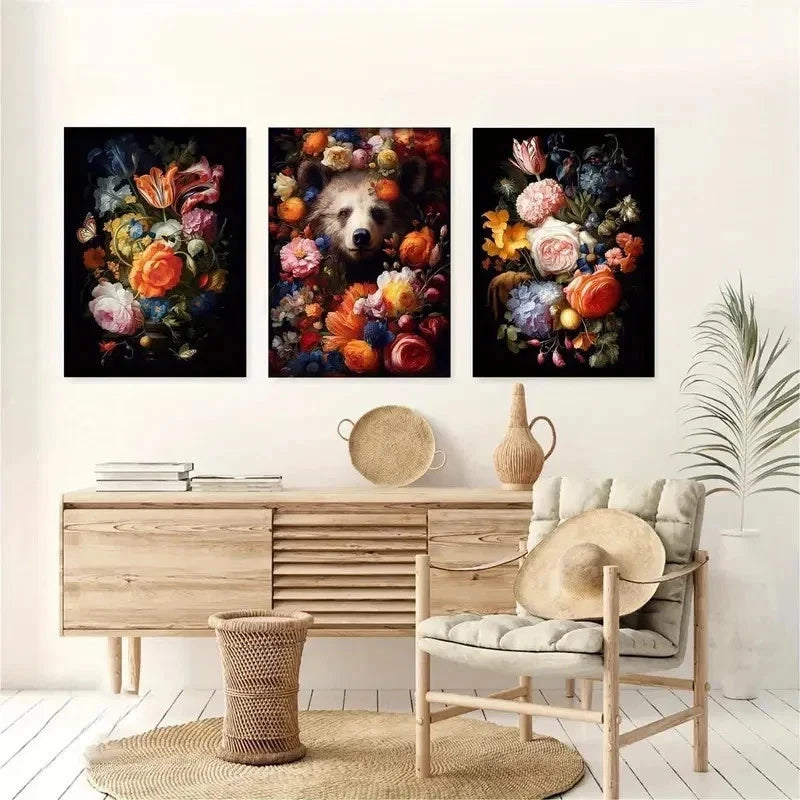 3pcs Roses Print, Still Life Flowers Wall Art Set Canvas Framed 40x60cm - High Quality Print 100% Australian Made Wall Canvas Ready to Hang