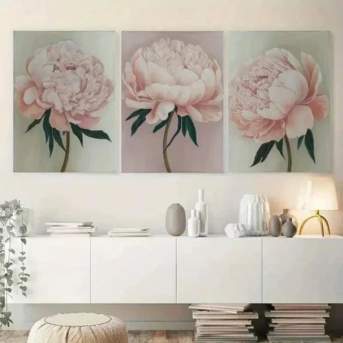 3pcs Peony Flower Canvas Wall Art Canvas Unframed - High Quality Print 100% Australian Made Wall Canvas
