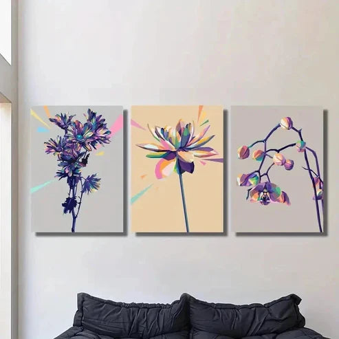 3pcs Three Dimensional Purple Orchids Wall Art Canvas Unframed - High Quality Print 100% Australian Made Wall Canvas