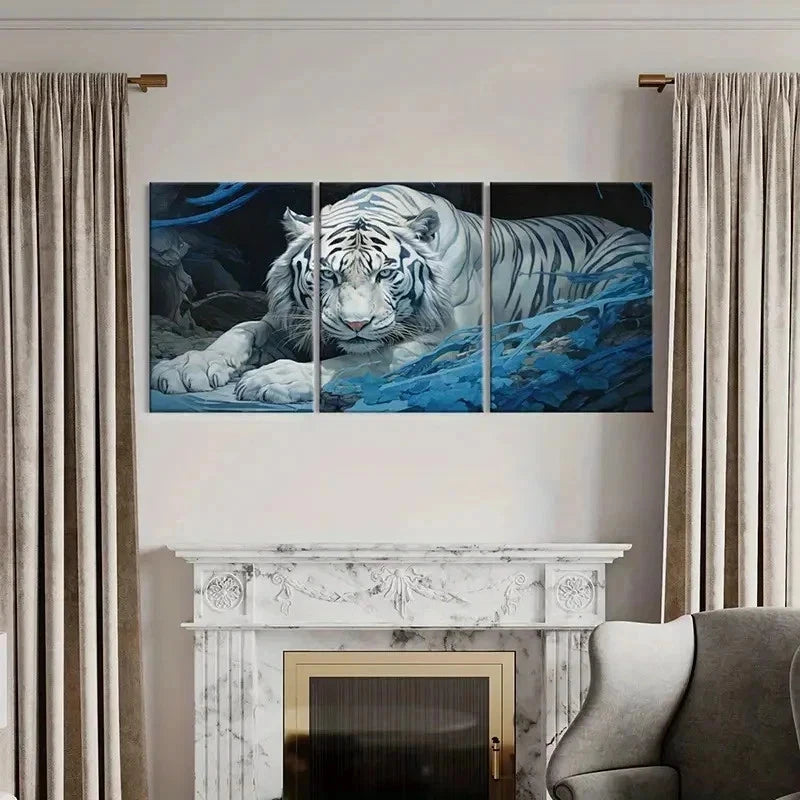 3pcs White Tiger Fantasy Animal Decor Wall Art Set Canvas Framed 40x60cm - High Quality Print 100% Australian Made Wall Canvas Ready to Hang