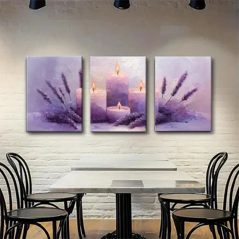 3pcs Purple Hues Candle Atmosphere Perfect Wall Art Set Canvas Unframed - High Quality Print 100% Australian Made Wall Canvas (