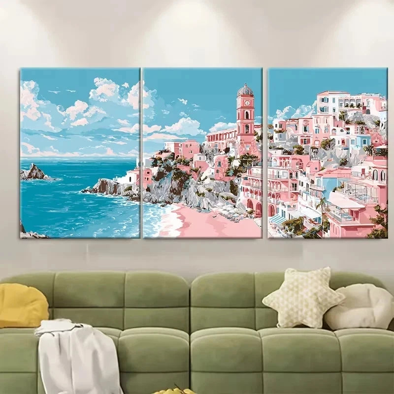 3pcs La Dolce Vita Artwork, Pink Summer Theme Wall Art Set Canvas Framed 40x60cm - High Quality Print 100% Australian Made Wall Canvas Ready to Hang