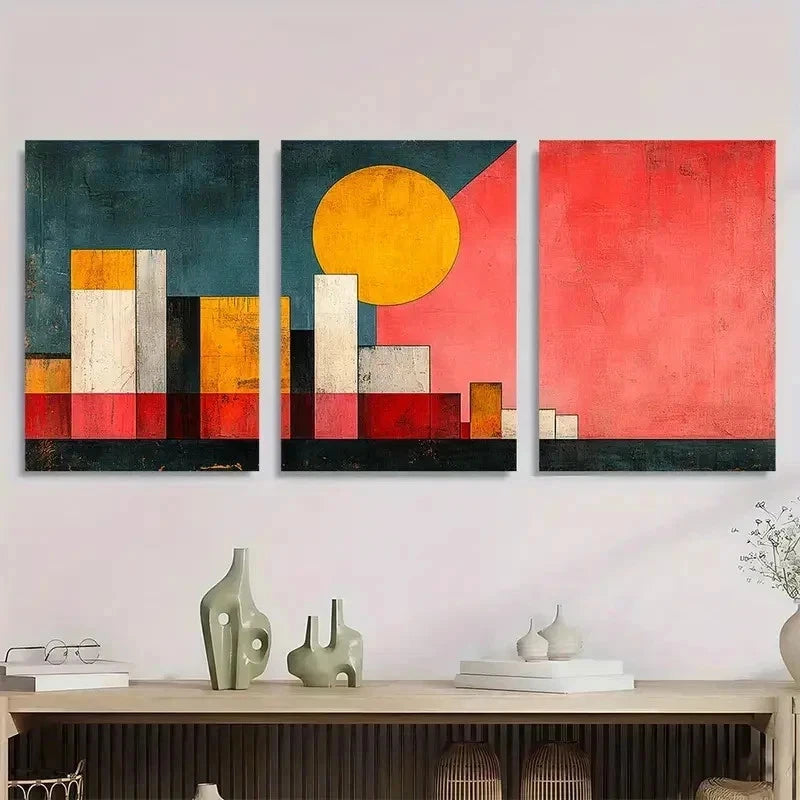 3pcs Abstract Color Block Minimalist Perfect Wall Art Set Canvas Framed 40x60cm - High Quality Print 100% Australian Made Wall Canvas Ready to Hang