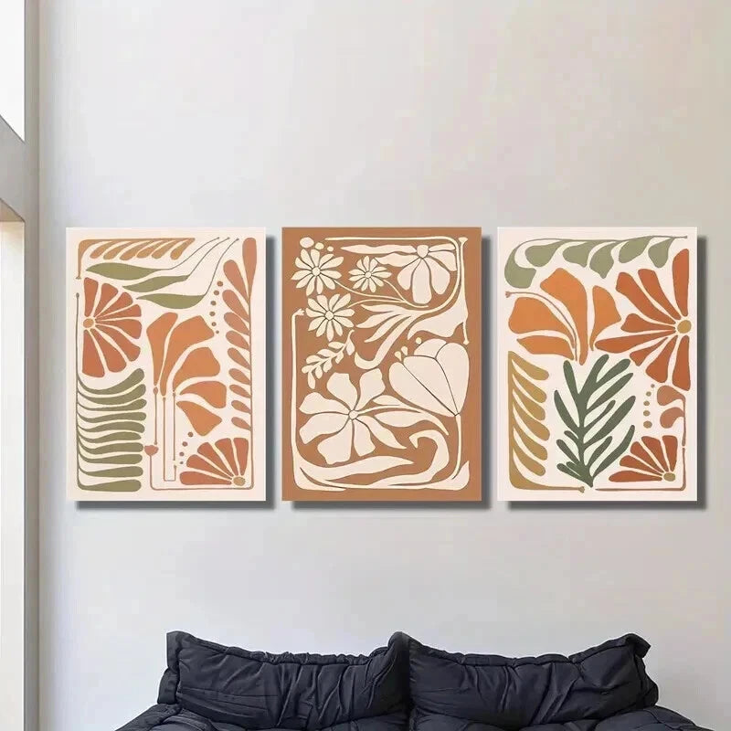 3pcs Abstract Floral Botanical Flowers Wall Art Set Canvas Framed 50x70cm - High Quality Print 100% Australian Made Wall Canvas Ready to Hang