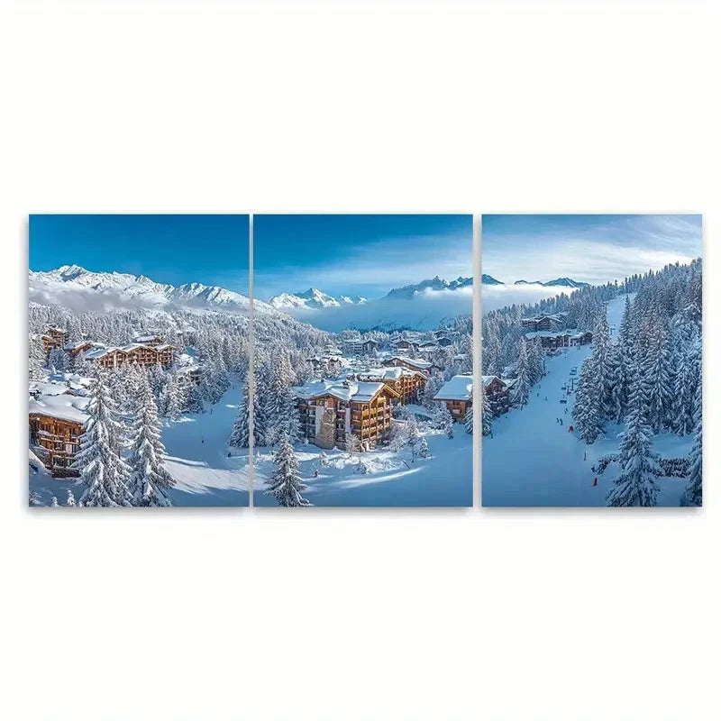 3pcs Charm of Courchevel La Croisette RT Wall Art Set Canvas Framed 60x90cm - High Quality Print 100% Australian Made Wall Canvas Ready to Hang