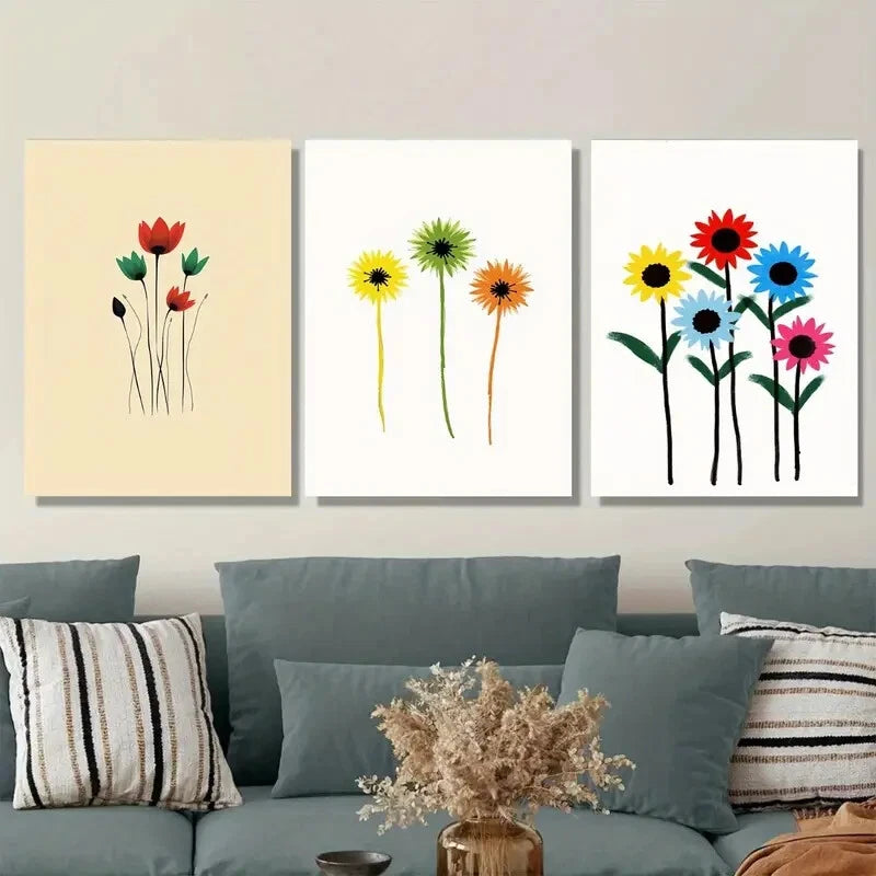 3pcs Modern Floral Vibrant Colorful Flower Wall Art Set Canvas Framed 40x60cm - High Quality Print 100% Australian Made Wall Canvas Ready to Hang