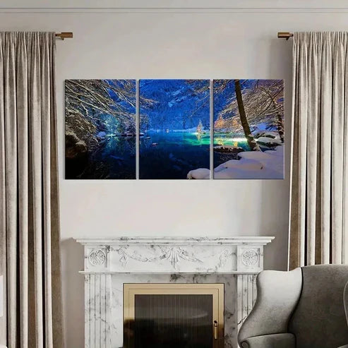 3pcs Snow Scene Nature Landscape Lake Wall Art Canvas Unframed - High Quality Print 100% Australian Made Wall Canvas