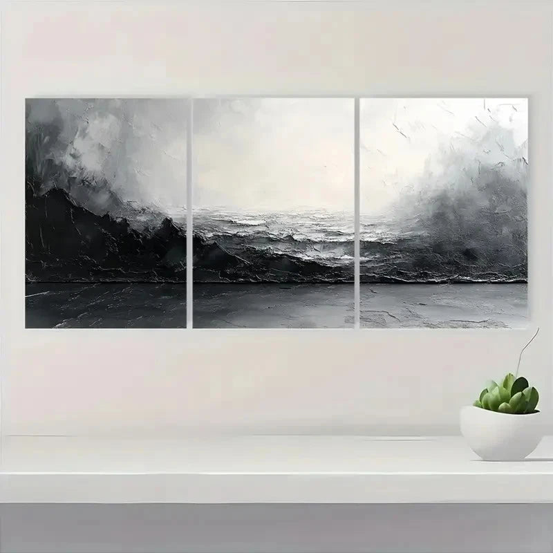 3pcs Gray & White Minimalist Textured S Wall Art Set Canvas Framed 50x70cm - High Quality Print 100% Australian Made Wall Canvas Ready to Hang
