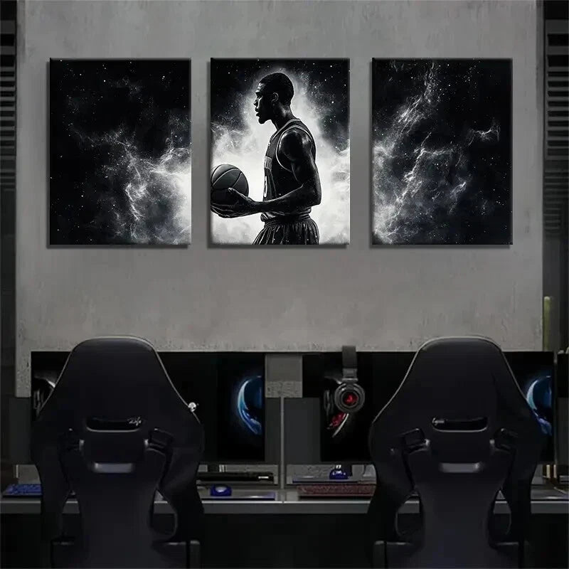 3pcs Basketball Player Silhouette Space Perfect Wall Art Set Canvas Framed 40x60cm - High Quality Print 100% Australian Made Wall Canvas Ready to Hang