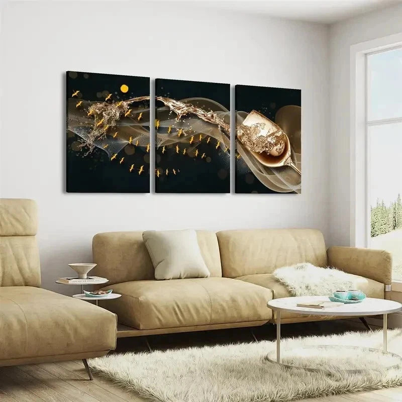 3pcs Champagne Golden Wine Glass Perfect Wall Art Set Canvas Framed 40x60cm - High Quality Print 100% Australian Made Wall Canvas Ready to Hang