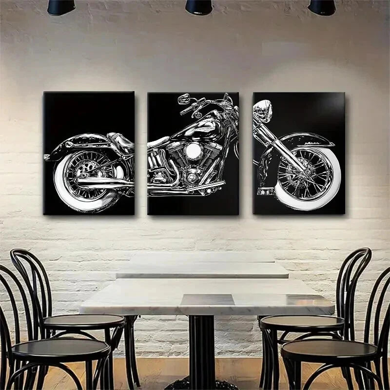 3pcs Vintage Motorcycle Classic Bike Perfect Wall Art Set Canvas Framed 40x60cm - High Quality Print 100% Australian Made Wall Canvas Ready to Hang