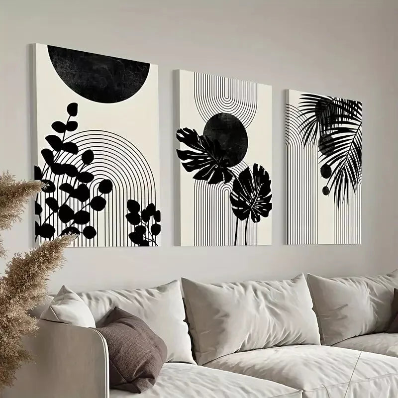 3pcs Black Boho Tropical Canvas Framed 40x60cm - High Quality Print 100% Australian Made Wall Canvas Ready to Hang