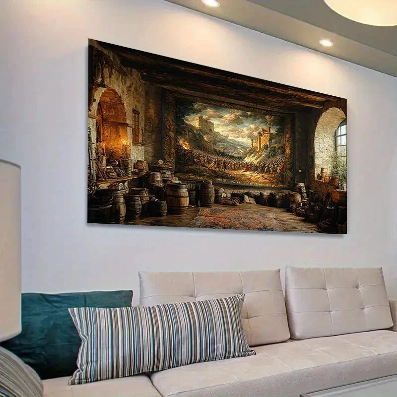 Tapestry Depicts Great Battle Wall Art Canvas Office Home Room Framed 120x60cm