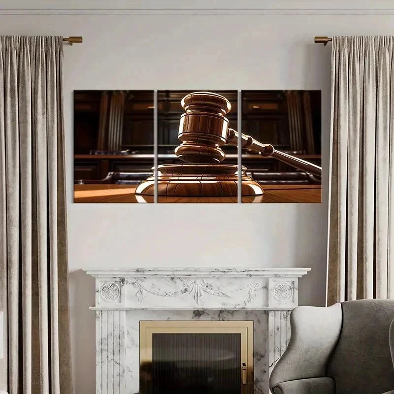 3pcs Judges Gavel Fairness Modern Wall Art Set Canvas Framed 40x60cm - High Quality Print 100% Australian Made Wall Canvas Ready to Hang