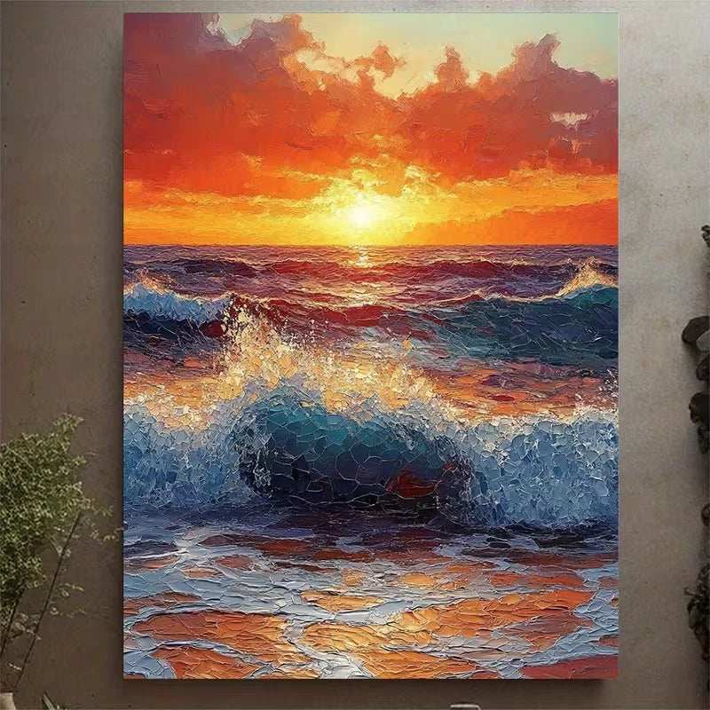 Mosaic Sunrise Over Ocean Metal Print Ready to Hang