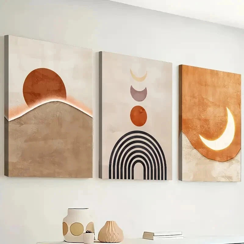 3pcs Orange Minimalist Bohemian Perfect Wall Art Set Canvas Framed 40x60cm - High Quality Print 100% Australian Made Wall Canvas Ready to Hang